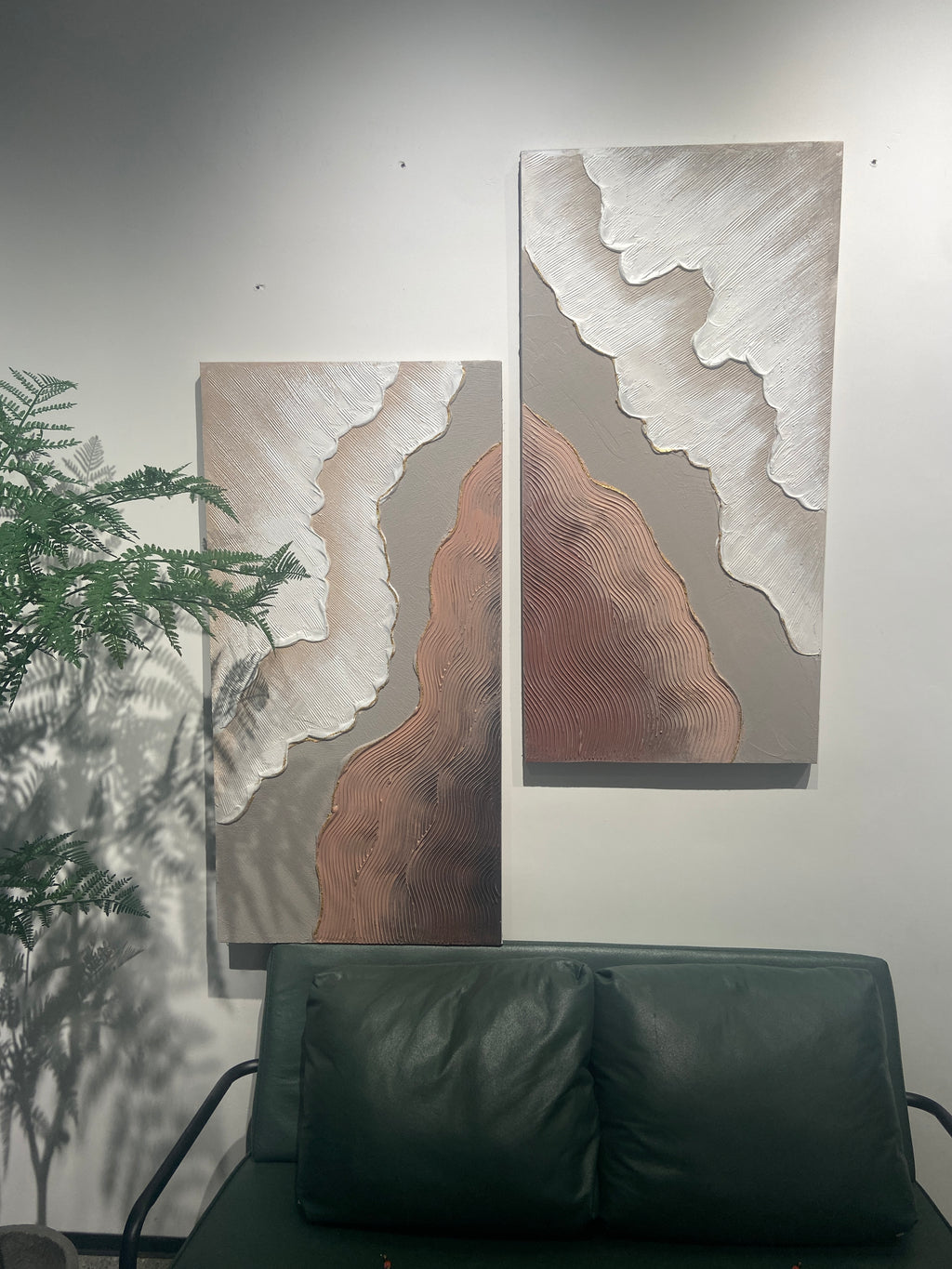 Verso Ochre Field diptych, stretched canvas ready to hang
