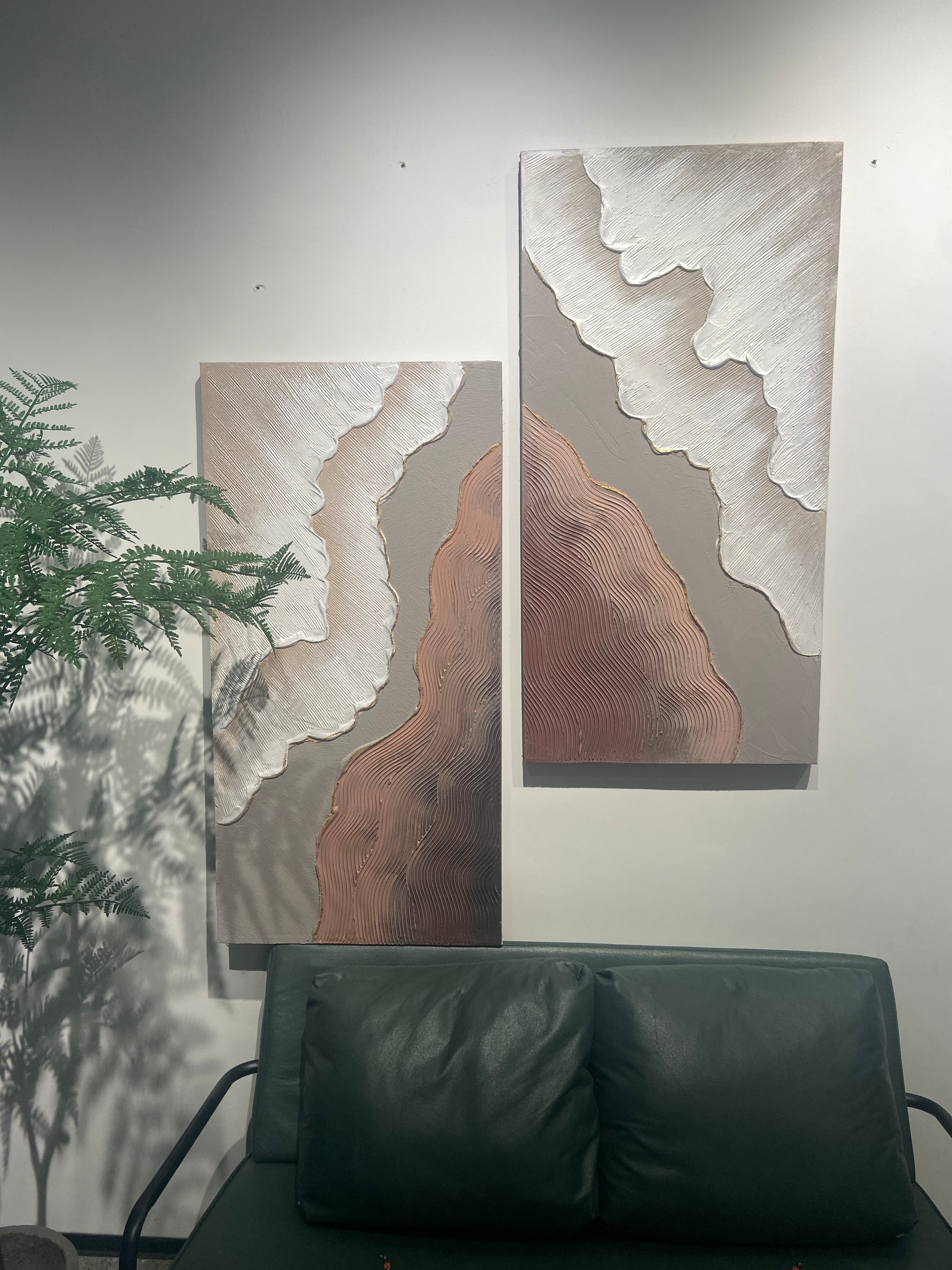 Verso Ochre Field diptych, stretched canvas ready to hang
