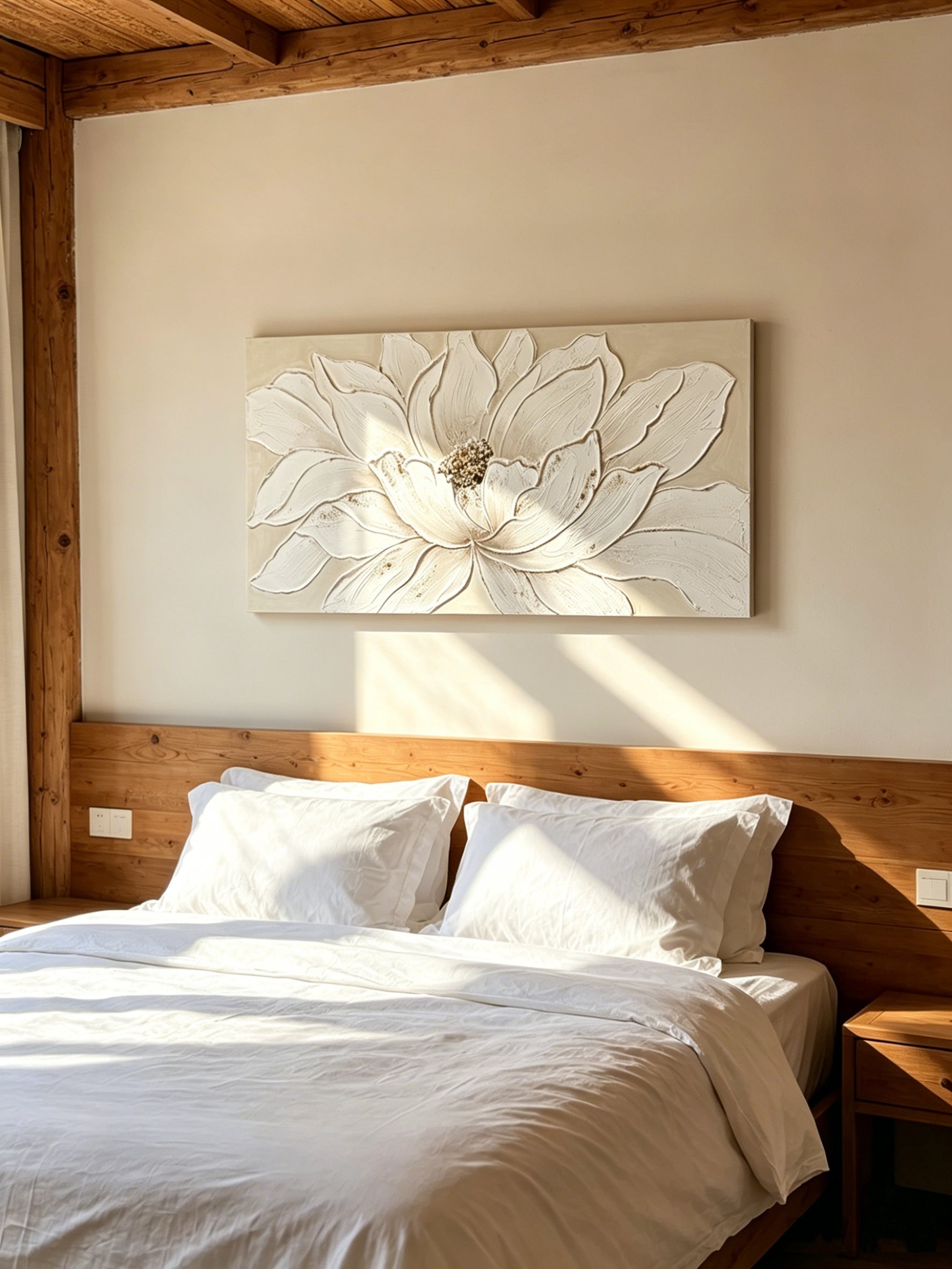 Lotus Relief canvas shown in an interior setting
