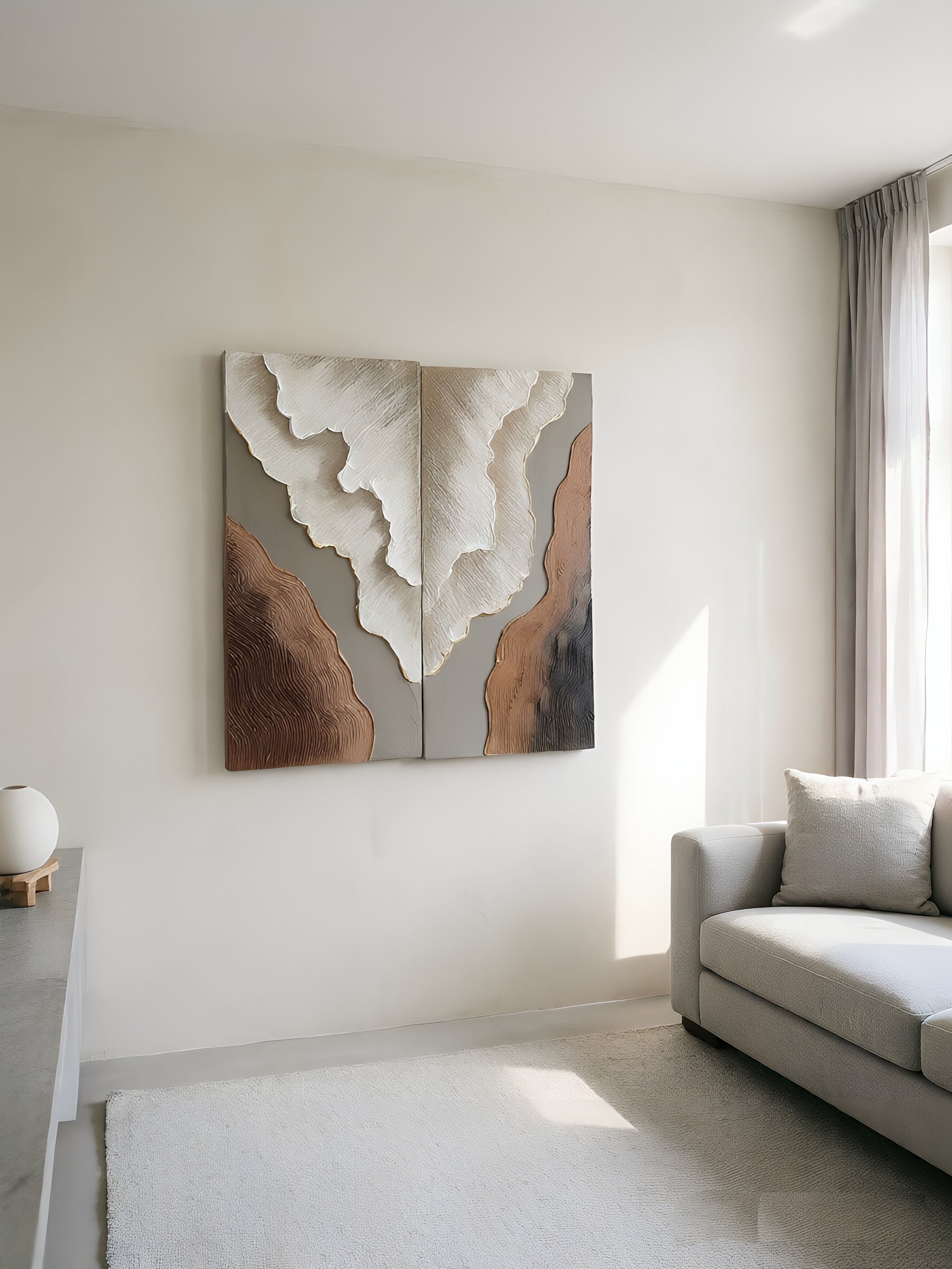 Ochre Field diptych shown in an interior setting