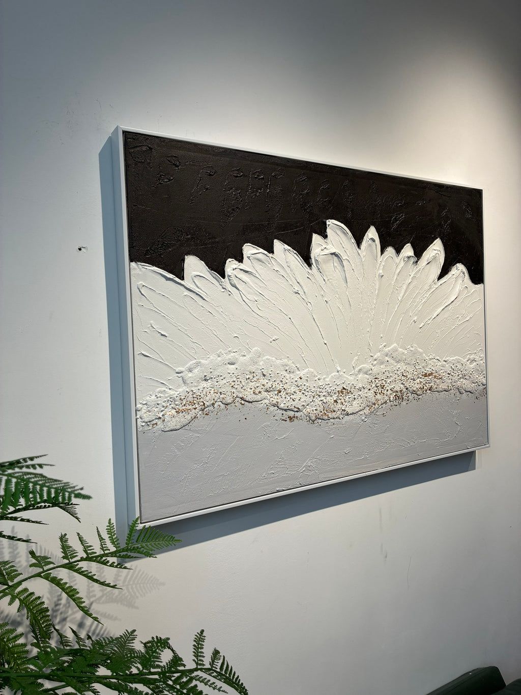 Close detail of the heavy impasto ridges and gold