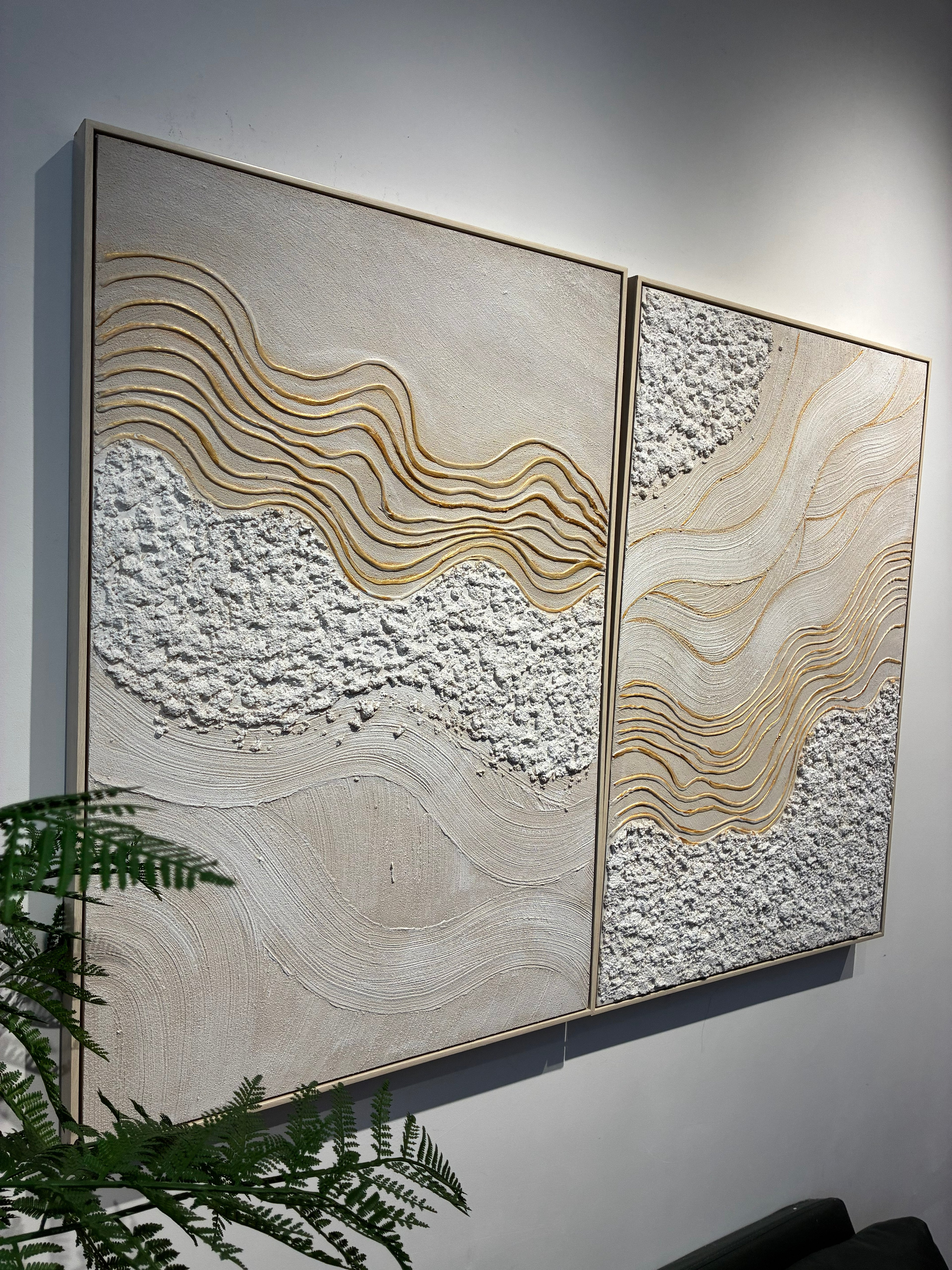 Verso Alabaster diptych in slim cream frames