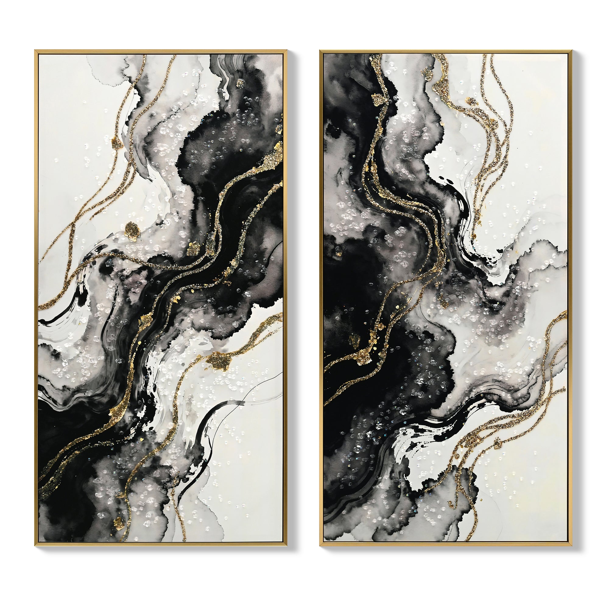 Verso Ink Flow diptych in slim gold frames