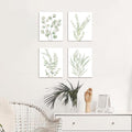 Eucalyptus Set hung as a four-panel grid above a white sideboard