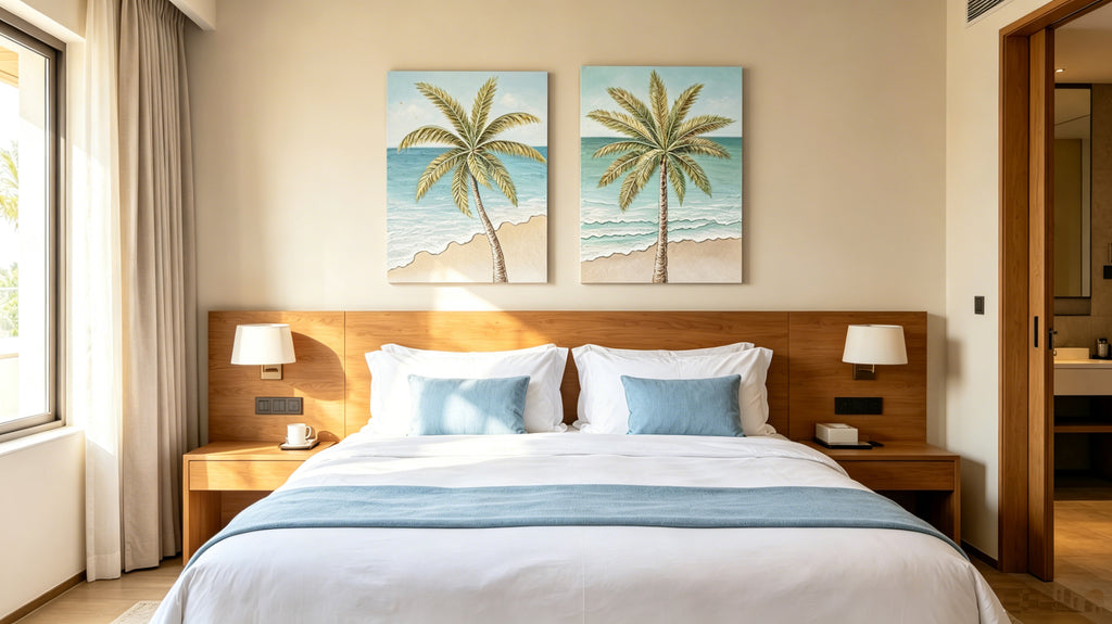 Two Palms panels, ready to hang
