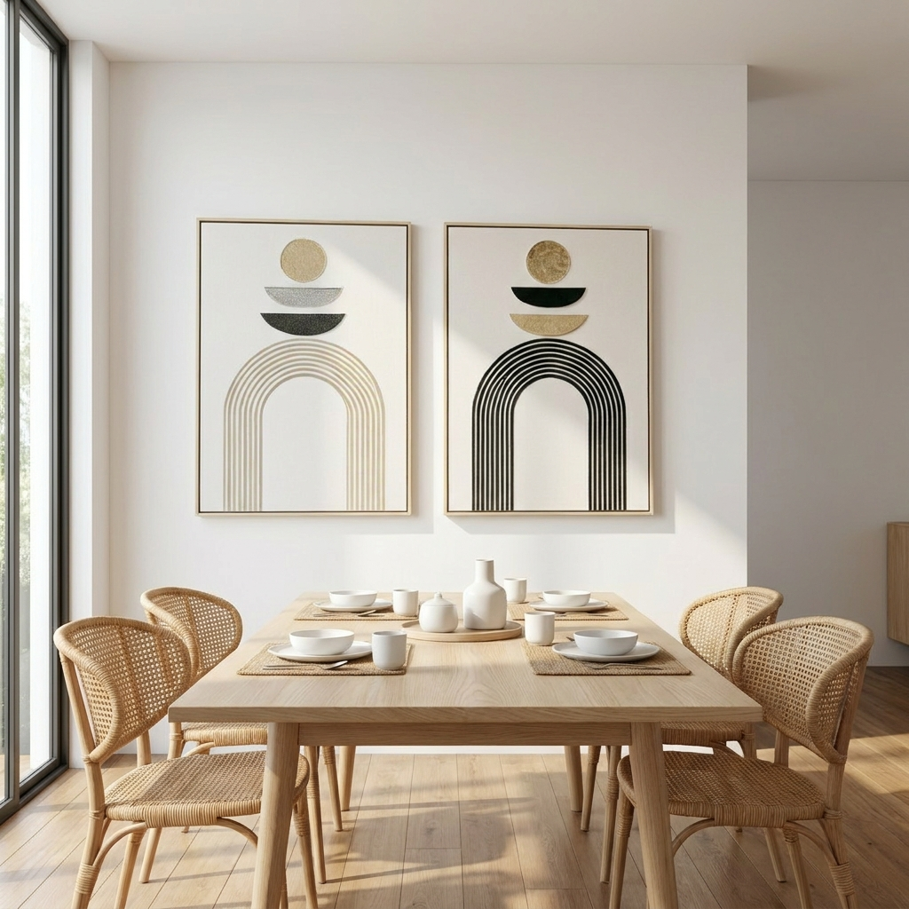 Arch Study pair in a bright modern dining room above a pale oak table